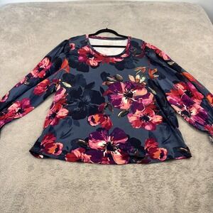 Cupio Blush Puff Sleeve Tunic Top Womens 3X Blue Pink Floral Dark Romantic Plus‎